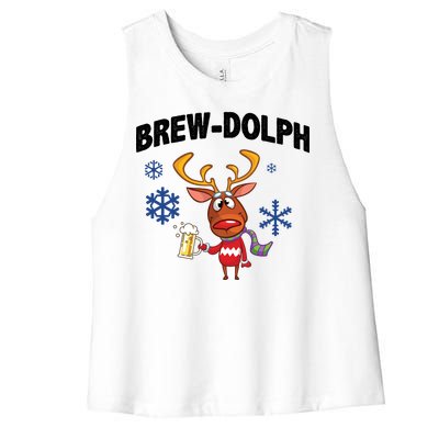 Brew-Dolph Christmas Reindeer Women's Racerback Cropped Tank