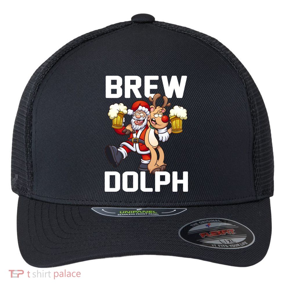Brew Dolph Red Nose Reindeer Flexfit Unipanel Trucker Cap