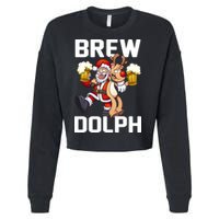 Brew Dolph Red Nose Reindeer Cropped Pullover Crew