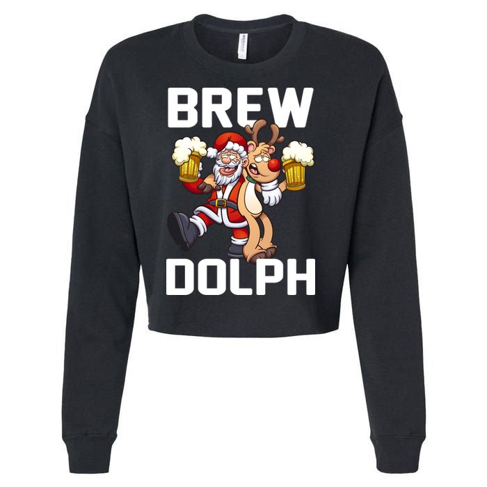Brew Dolph Red Nose Reindeer Cropped Pullover Crew