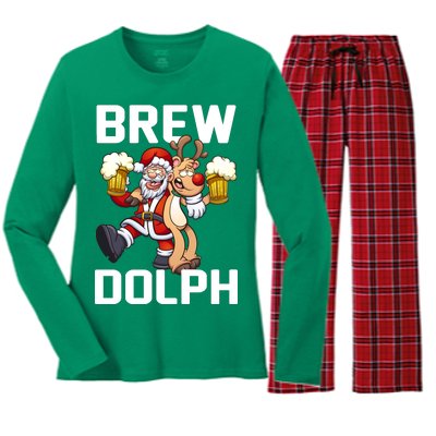 Brew Dolph Red Nose Reindeer Women's Long Sleeve Flannel Pajama Set 