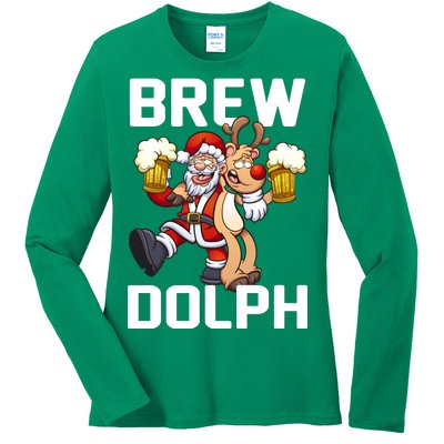 Brew Dolph Red Nose Reindeer Ladies Long Sleeve Shirt