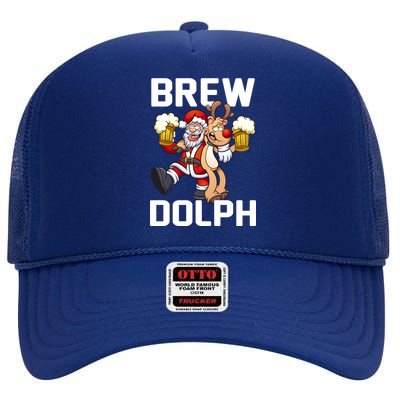 Brew Dolph Red Nose Reindeer High Crown Mesh Back Trucker Hat