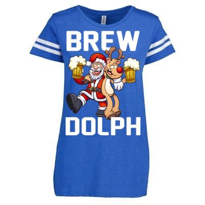 Brew Dolph Red Nose Reindeer Enza Ladies Jersey Football T-Shirt