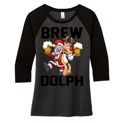 Brew Dolph Red Nose Reindeer Women's Tri-Blend 3/4-Sleeve Raglan Shirt