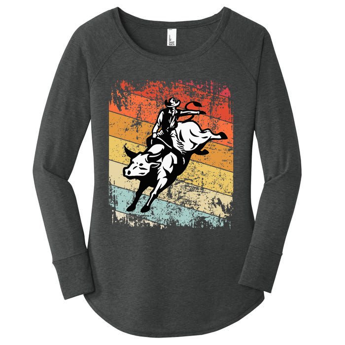 Bull Riding For Vintage Cow Rodeo Women's Perfect Tri Tunic Long Sleeve Shirt