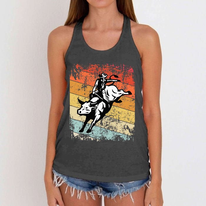 Bull Riding For Vintage Cow Rodeo Women's Knotted Racerback Tank