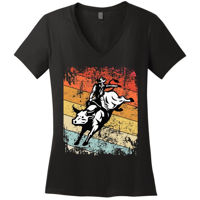 Bull Riding For Vintage Cow Rodeo Women's V-Neck T-Shirt