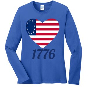 Betsy Ross Flag 1776 Land Of The Free American Tribute Gift Ladies Long Sleeve Shirt