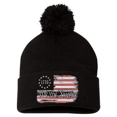 Betsy Ross Flag 1776 We The People Pom Pom 12in Knit Beanie