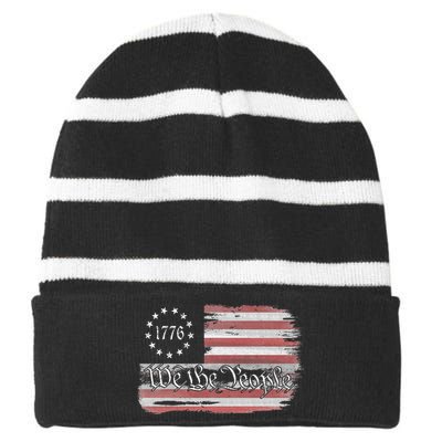 Betsy Ross Flag 1776 We The People Striped Beanie with Solid Band