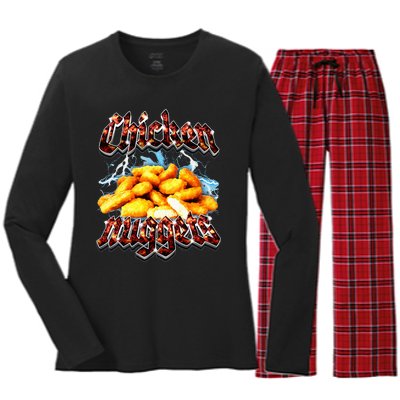 Bootleg Rap Funny Chicken Nuggets Vintage 90s Heavy Metal Women's Long Sleeve Flannel Pajama Set 