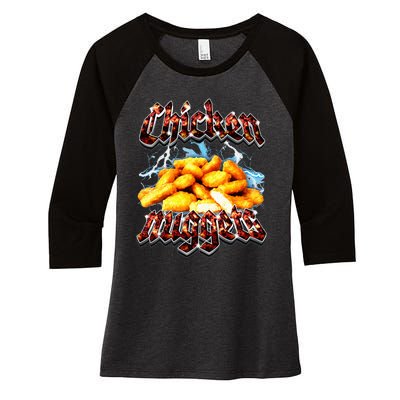 Bootleg Rap Funny Chicken Nuggets Vintage 90s Heavy Metal Women's Tri-Blend 3/4-Sleeve Raglan Shirt