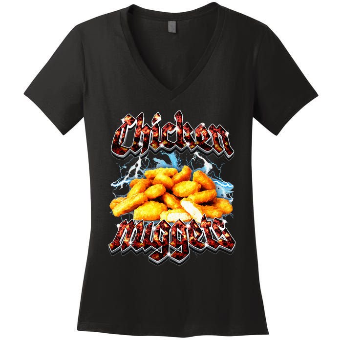 Bootleg Rap Funny Chicken Nuggets Vintage 90s Heavy Metal Women's V-Neck T-Shirt