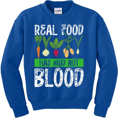 Backprint Real Food Has Mud Not Blood Veganism Gift Kids Sweatshirt