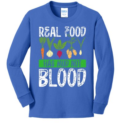 Backprint Real Food Has Mud Not Blood Veganism Gift Kids Long Sleeve Shirt