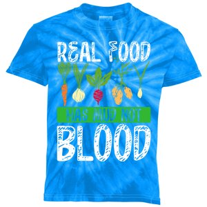 Backprint Real Food Has Mud Not Blood Veganism Gift Kids Tie-Dye T-Shirt