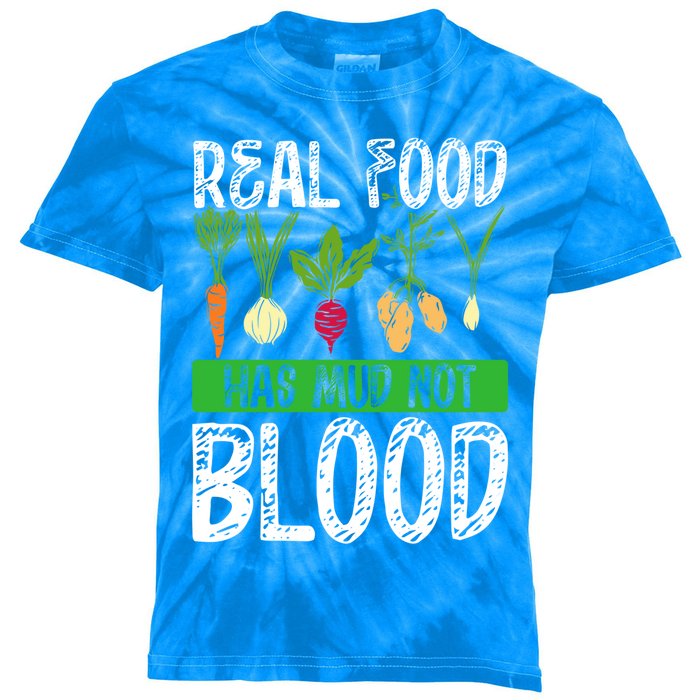 Backprint Real Food Has Mud Not Blood Veganism Gift Kids Tie-Dye T-Shirt