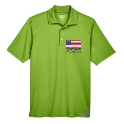 Betsy Ross Flag God Bless America 1776 Patriotic Cute Gift Men's Origin Performance Piqué Polo