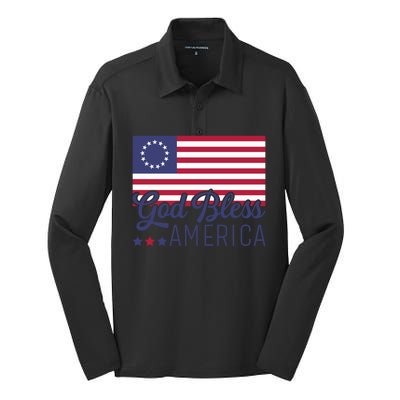 Betsy Ross Flag God Bless America 1776 Patriotic Cute Gift Silk Touch Performance Long Sleeve Polo