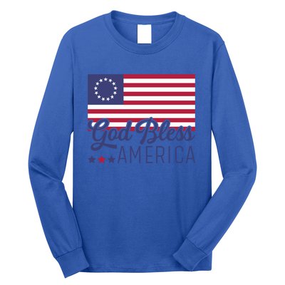 Betsy Ross Flag God Bless America 1776 Patriotic Cute Gift Long Sleeve Shirt