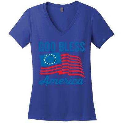 Betsy Ross Flag Usa Live Free 1776 God Bless America Gift Women's V-Neck T-Shirt