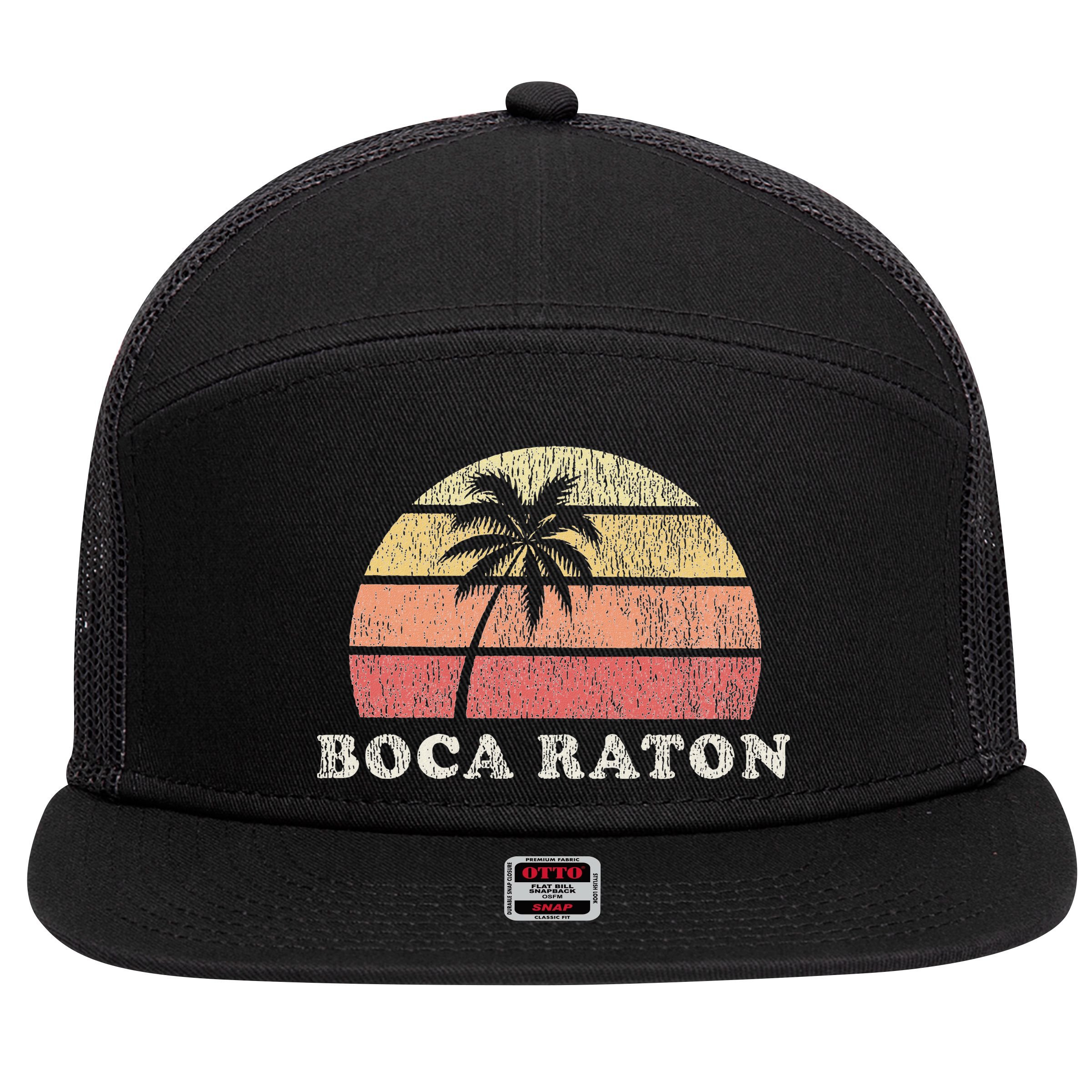 Boca Raton Fl Vintage 70s Retro Throwback Design 7 Panel Mesh Trucker Snapback Hat