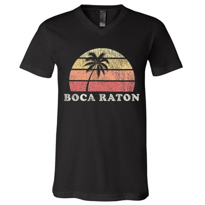 Boca Raton Fl Vintage 70s Retro Throwback Design V-Neck T-Shirt