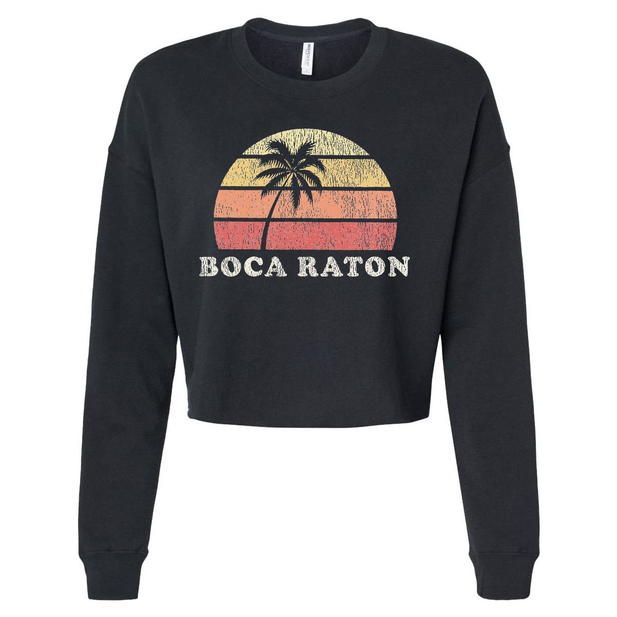 Boca Raton Fl Vintage 70s Retro Throwback Design Cropped Pullover Crew