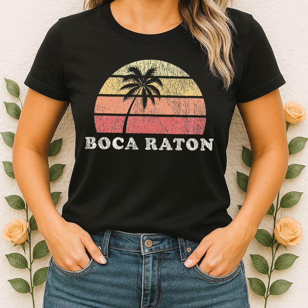 Boca Raton Fl Vintage 70s Retro Throwback Design Womens T-Shirt