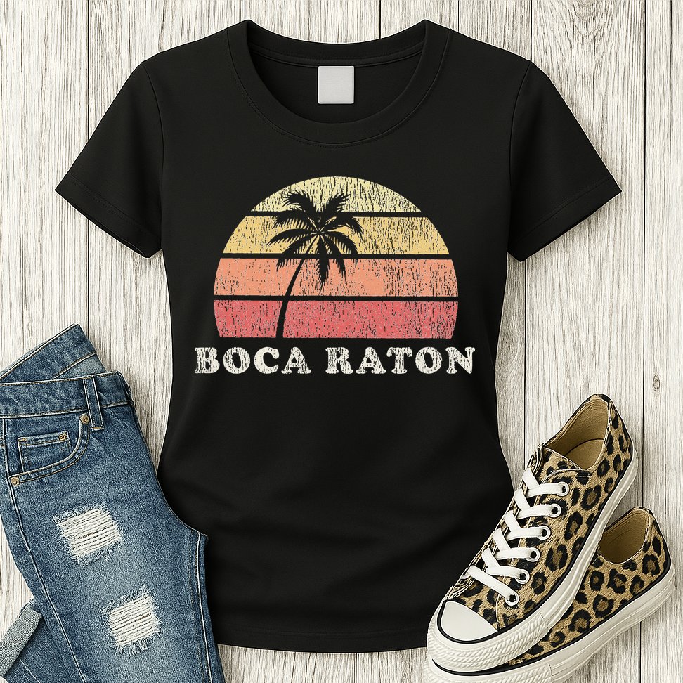 Boca Raton Fl Vintage 70s Retro Throwback Design Womens T-Shirt