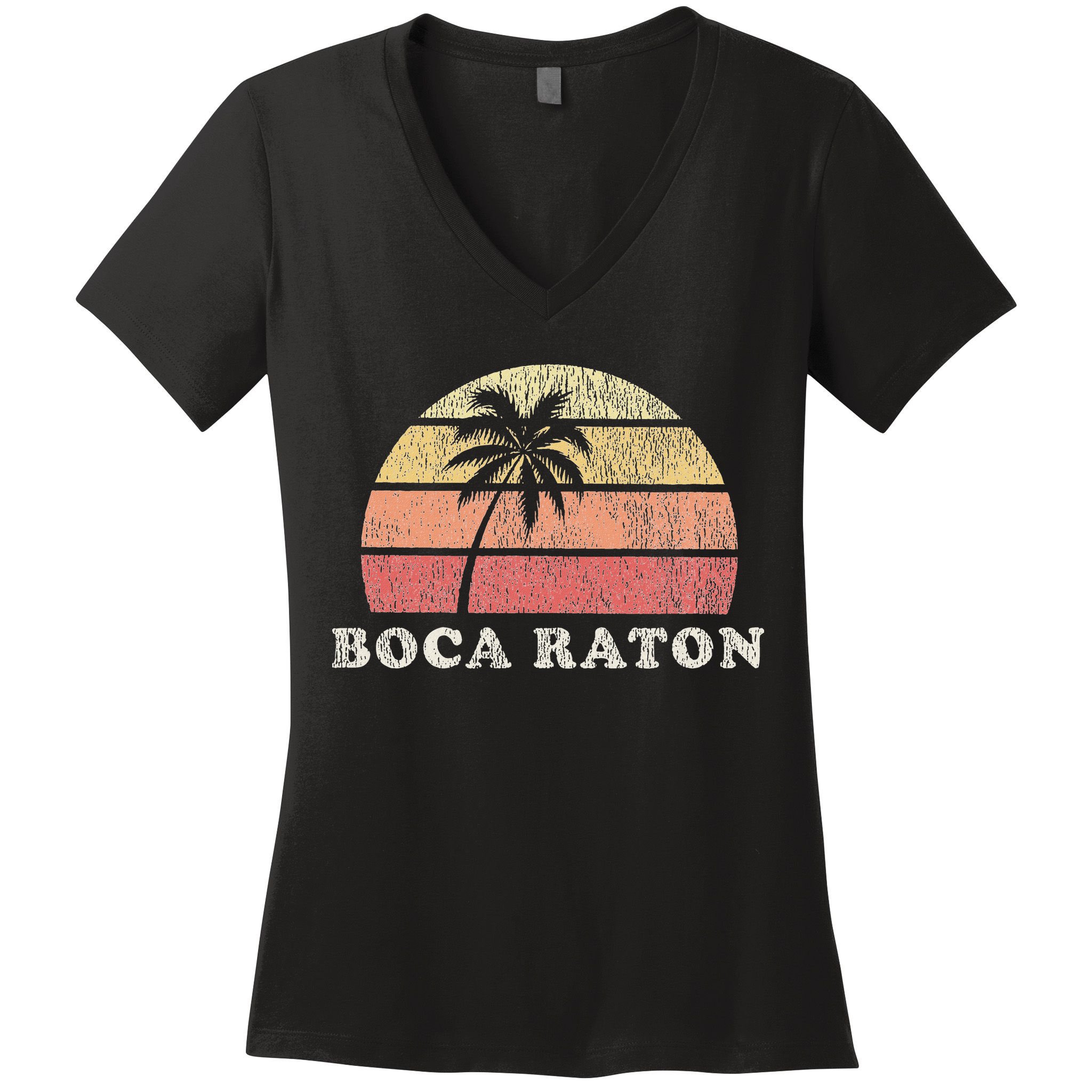 Boca Raton Fl Vintage 70s Retro Throwback Design Women's V-Neck T-Shirt