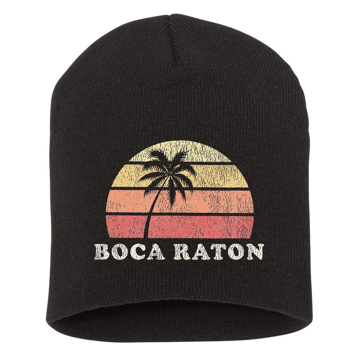 Boca Raton Fl Vintage 70s Retro Throwback Design Short Acrylic Beanie