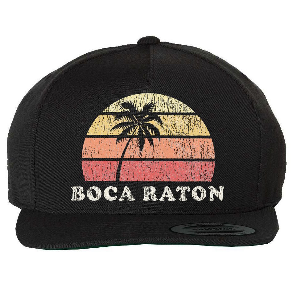 Boca Raton Fl Vintage 70s Retro Throwback Design Wool Snapback Cap