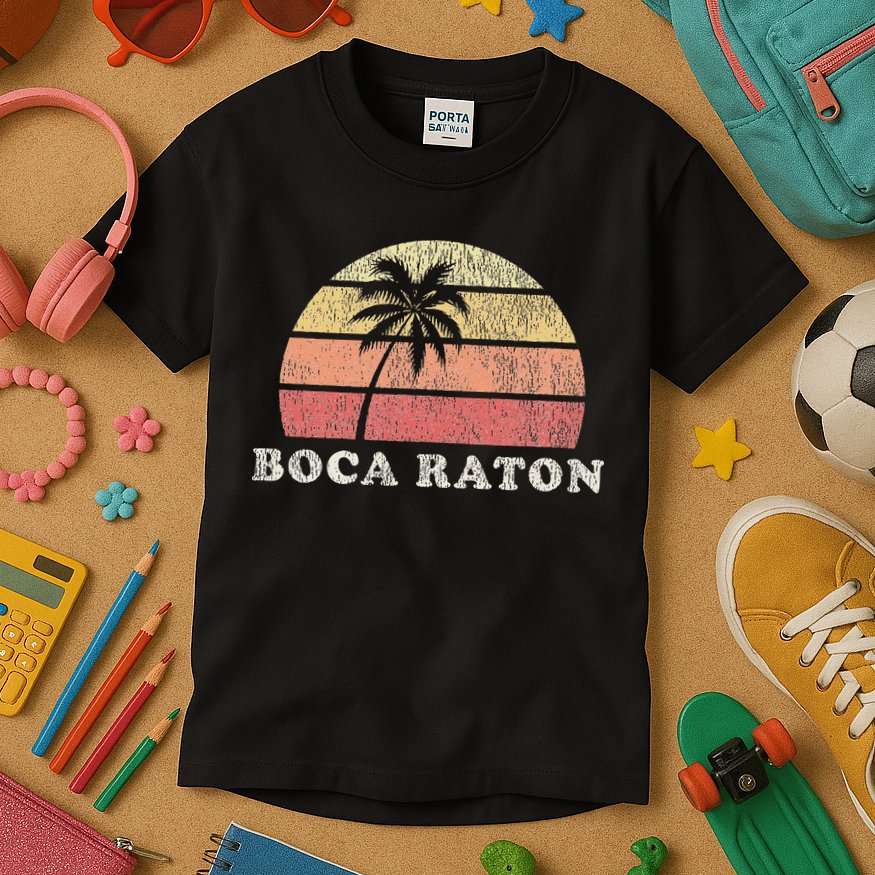 Boca Raton Fl Vintage 70s Retro Throwback Design Kids T-Shirt