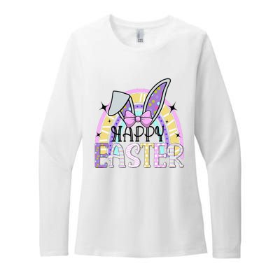 Bunny Rabbit Face Easter Day Rainbow Easter Womens CVC Long Sleeve Shirt