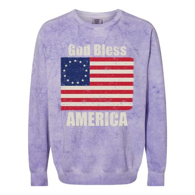 Betsy Ross Flag 1776 Revolutionary War God Bless America Funny Gift Colorblast Crewneck Sweatshirt