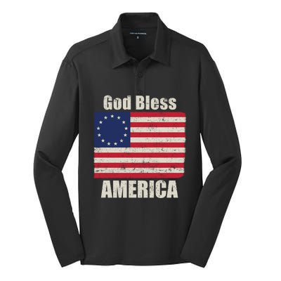 Betsy Ross Flag 1776 Revolutionary War God Bless America Funny Gift Silk Touch Performance Long Sleeve Polo