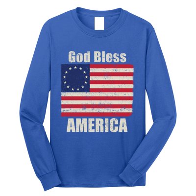 Betsy Ross Flag 1776 Revolutionary War God Bless America Funny Gift Long Sleeve Shirt