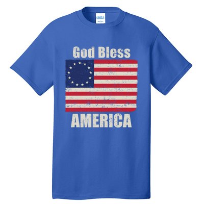 Betsy Ross Flag 1776 Revolutionary War God Bless America Funny Gift Tall T-Shirt