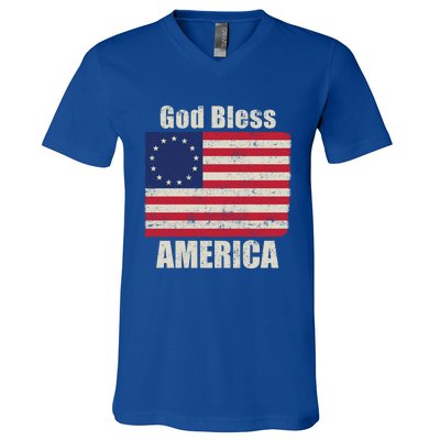 Betsy Ross Flag 1776 Revolutionary War God Bless America Funny Gift V-Neck T-Shirt