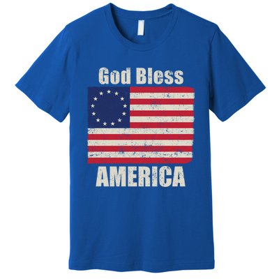 Betsy Ross Flag 1776 Revolutionary War God Bless America Funny Gift Premium T-Shirt