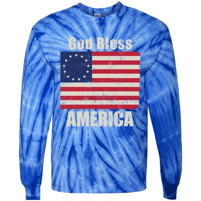 Betsy Ross Flag 1776 Revolutionary War God Bless America Funny Gift Tie-Dye Long Sleeve Shirt