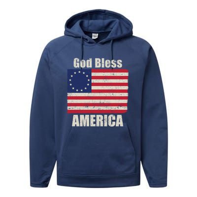 Betsy Ross Flag 1776 Revolutionary War God Bless America Funny Gift Performance Fleece Hoodie