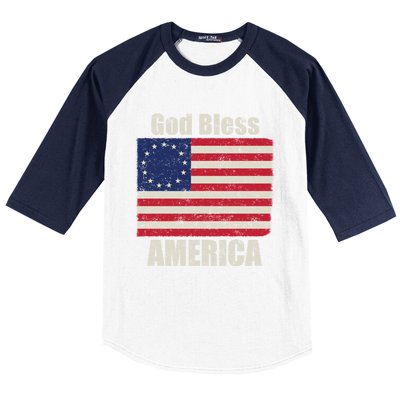 Betsy Ross Flag 1776 Revolutionary War God Bless America Funny Gift Baseball Sleeve Shirt