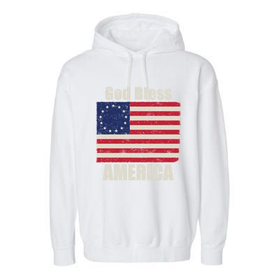 Betsy Ross Flag 1776 Revolutionary War God Bless America Funny Gift Garment-Dyed Fleece Hoodie