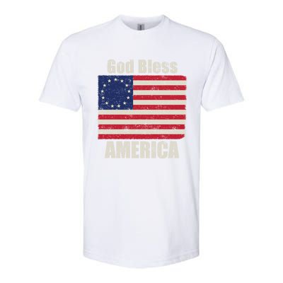 Betsy Ross Flag 1776 Revolutionary War God Bless America Funny Gift Softstyle CVC T-Shirt