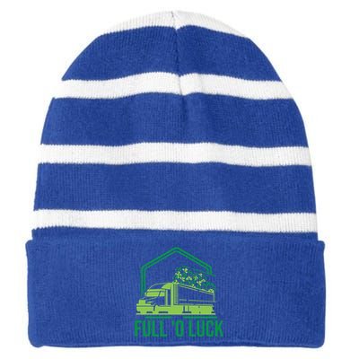 Big Rig Full Of Shamrock Luck Gift St Patricks Day Truck Driver Gift Striped Beanie with Solid Band