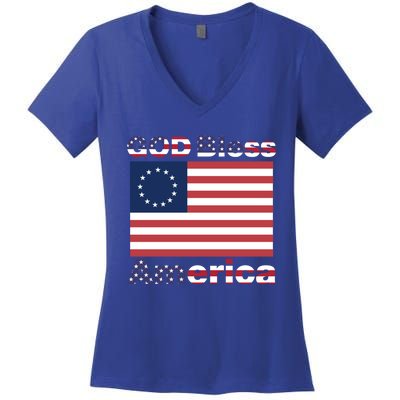 Betsy Ross Flag Great Gift Usa Patriotic God Bless America Funny Gift Women's V-Neck T-Shirt