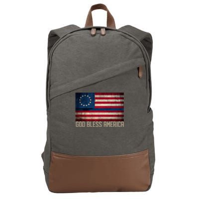 Betsy Ross Flag Blue Line God Bless America 1776 Cool Gift Cotton Canvas Backpack